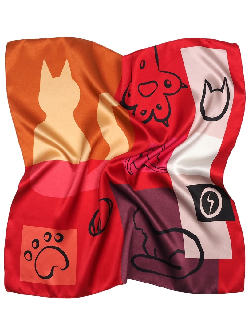 AD7-084 Jedwabna apaszka w koty 68x68cm